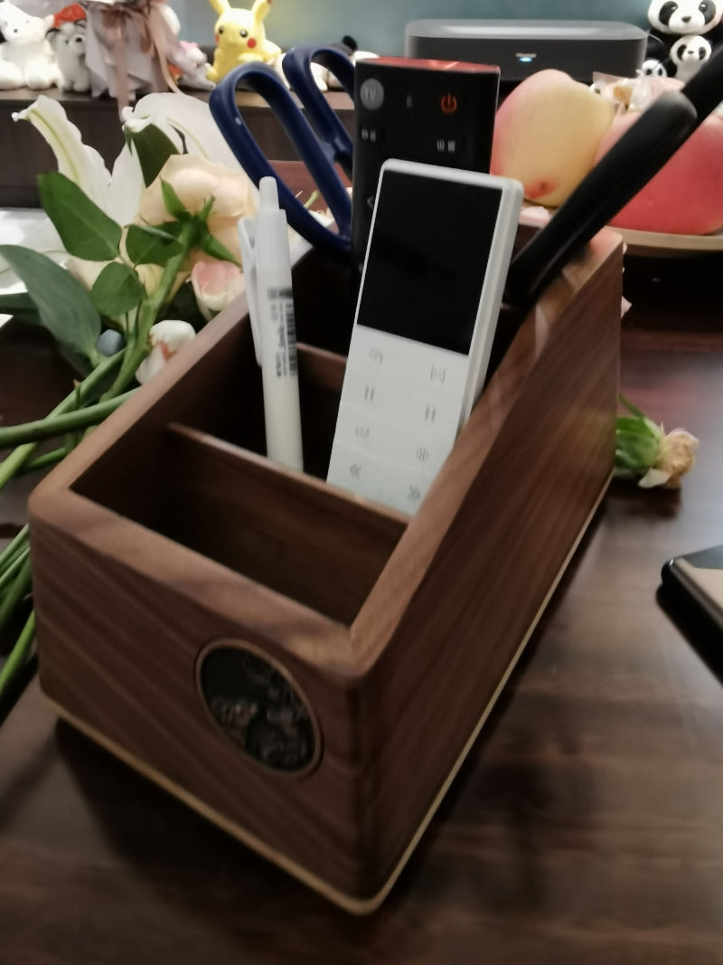 Creative black walnut desktop remote control, pen, glasses storage box