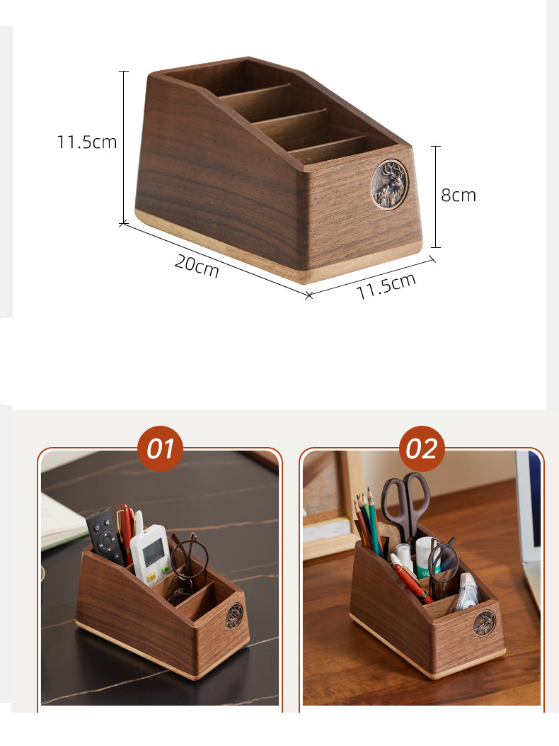 Creative black walnut desktop remote control, pen, glasses storage box