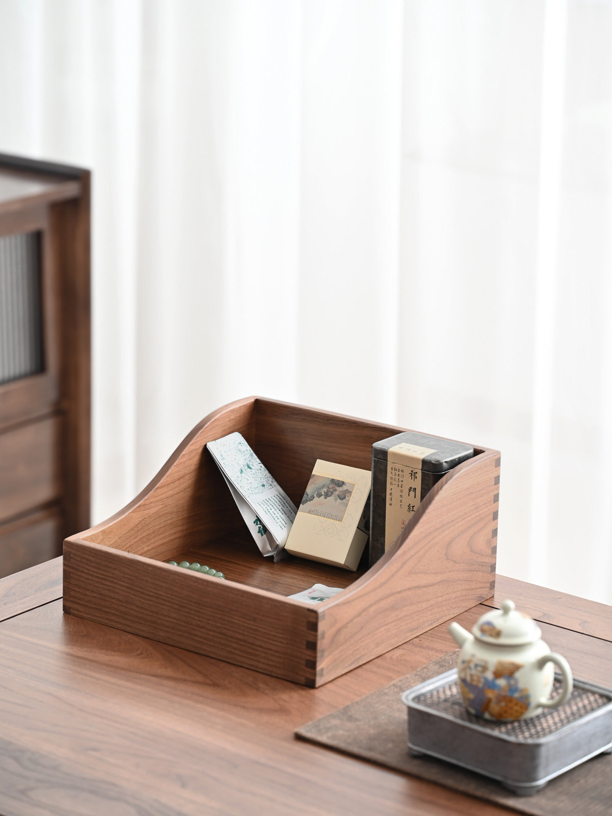 Black Walnut Desktop Storage Box, Wooden Office Organization