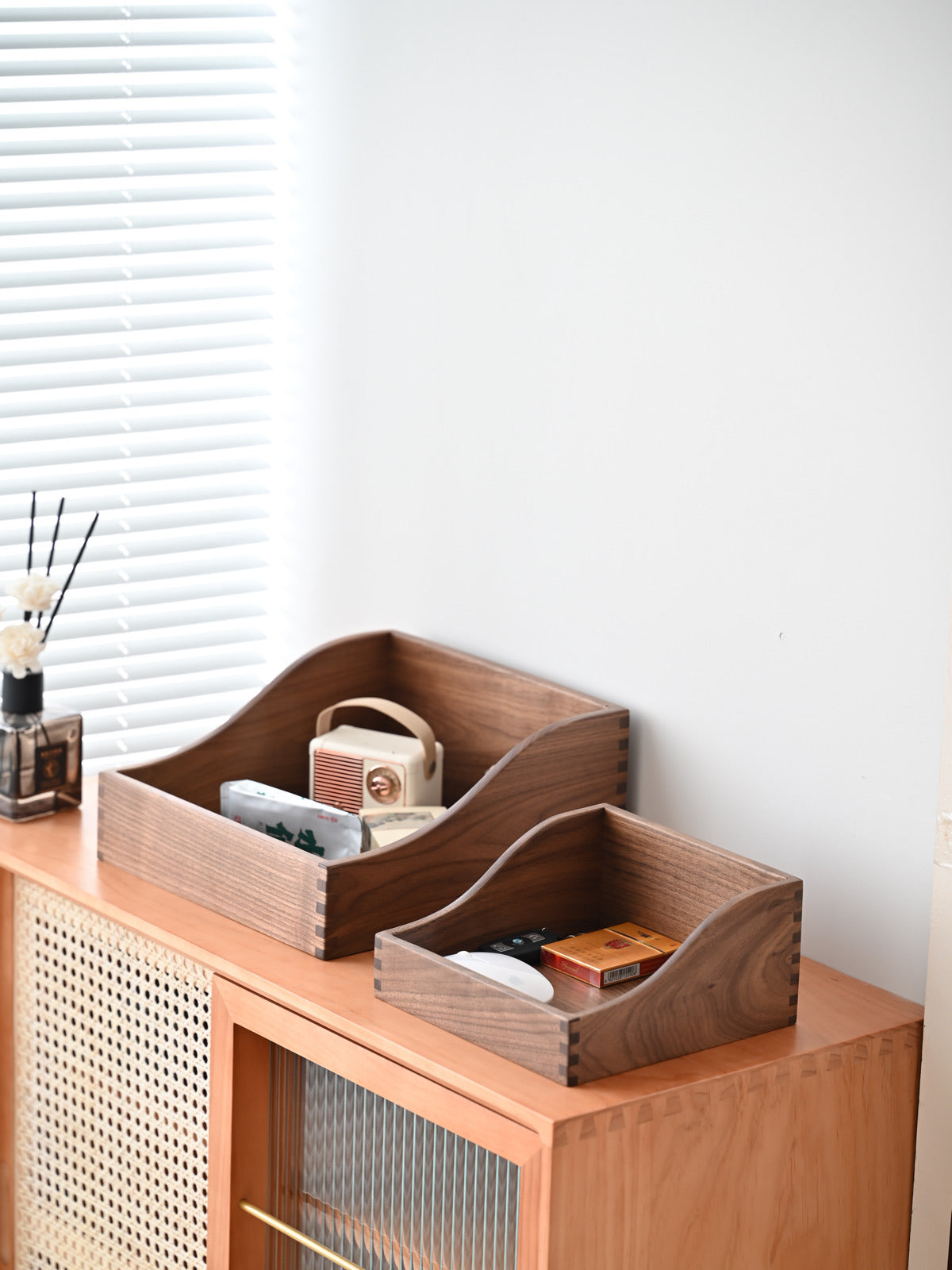 Black Walnut Desktop Storage Box, Wooden Office Organization