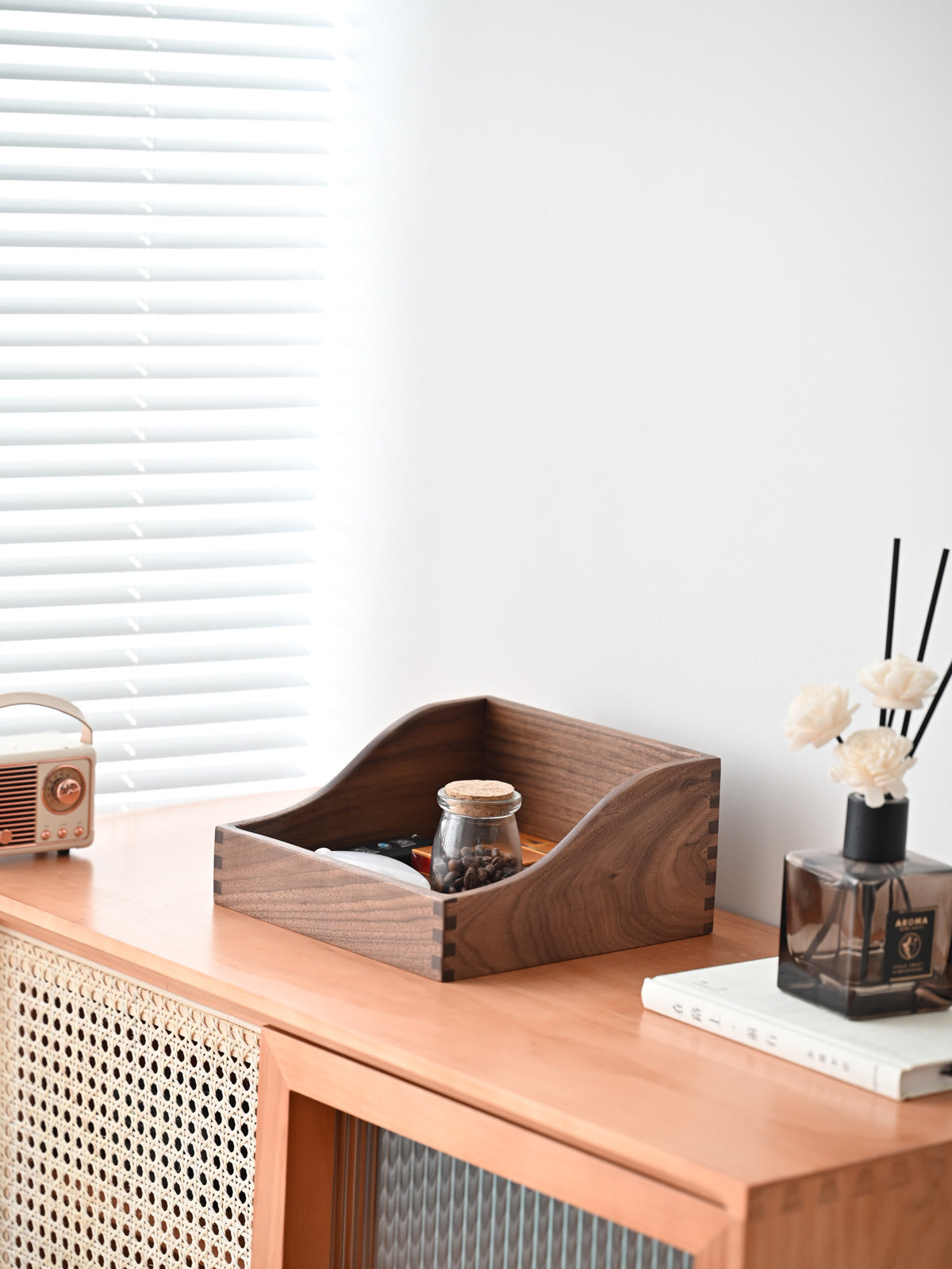 Black Walnut Desktop Storage Box, Wooden Office Organization