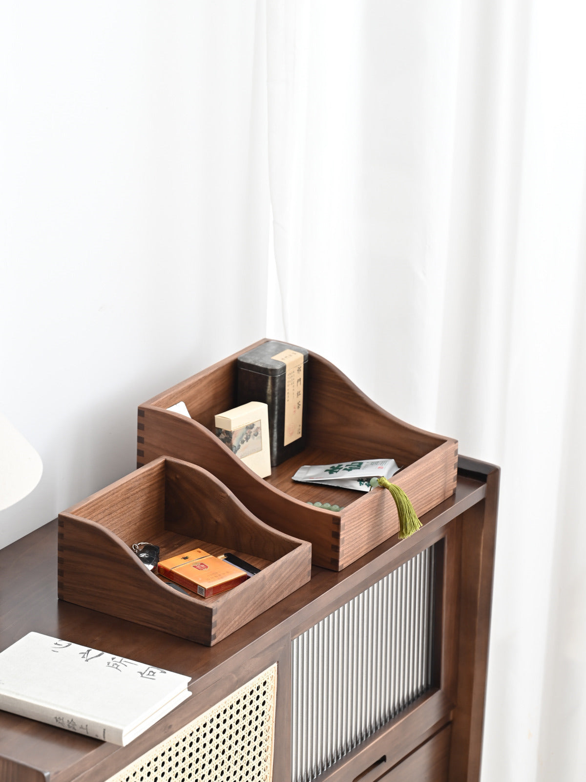 Black Walnut Desktop Storage Box, Wooden Office Organization