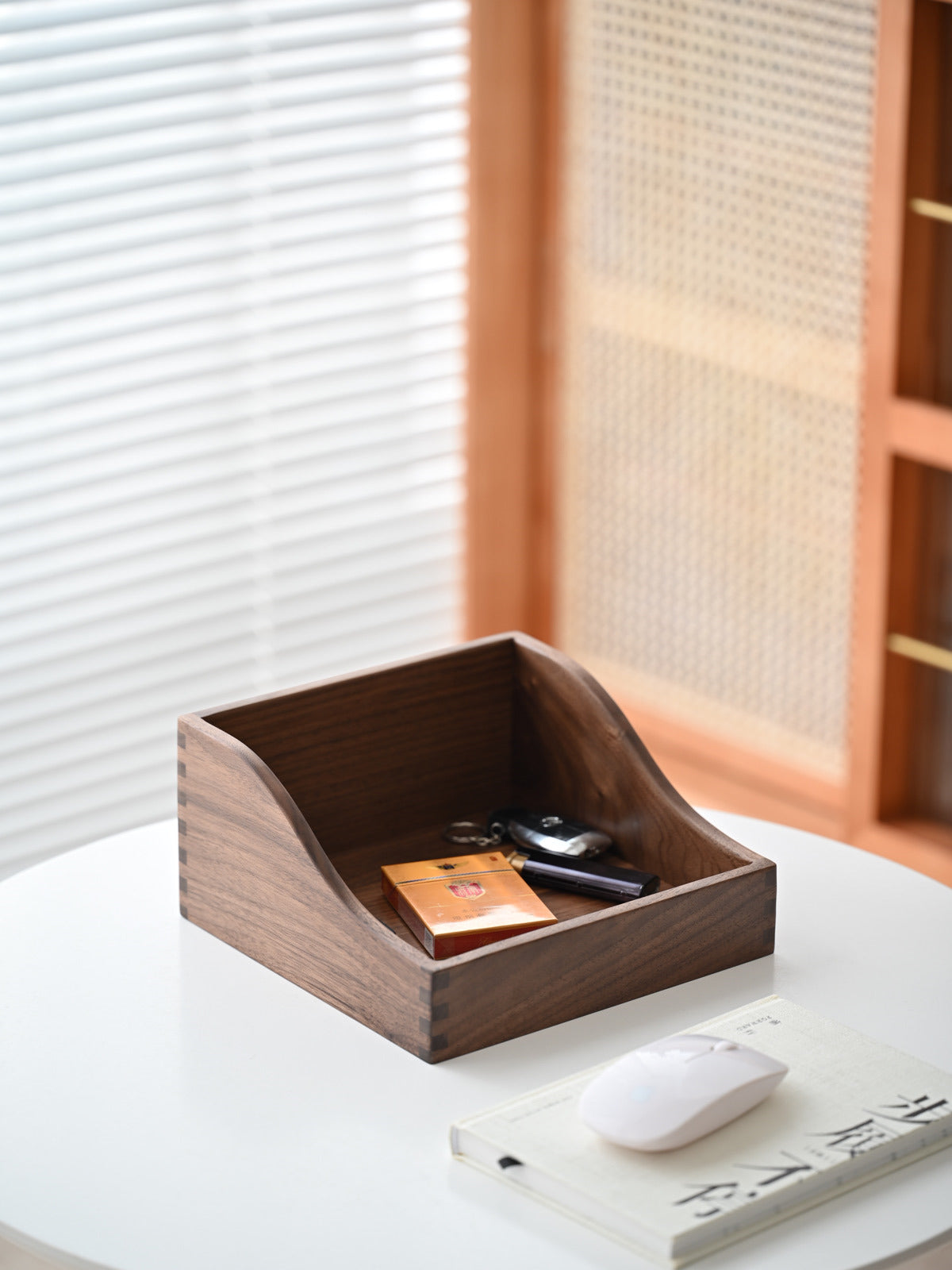 Black Walnut Desktop Storage Box, Wooden Office Organization