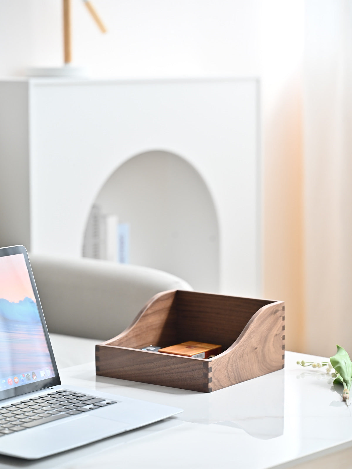 Black Walnut Desktop Storage Box, Wooden Office Organization