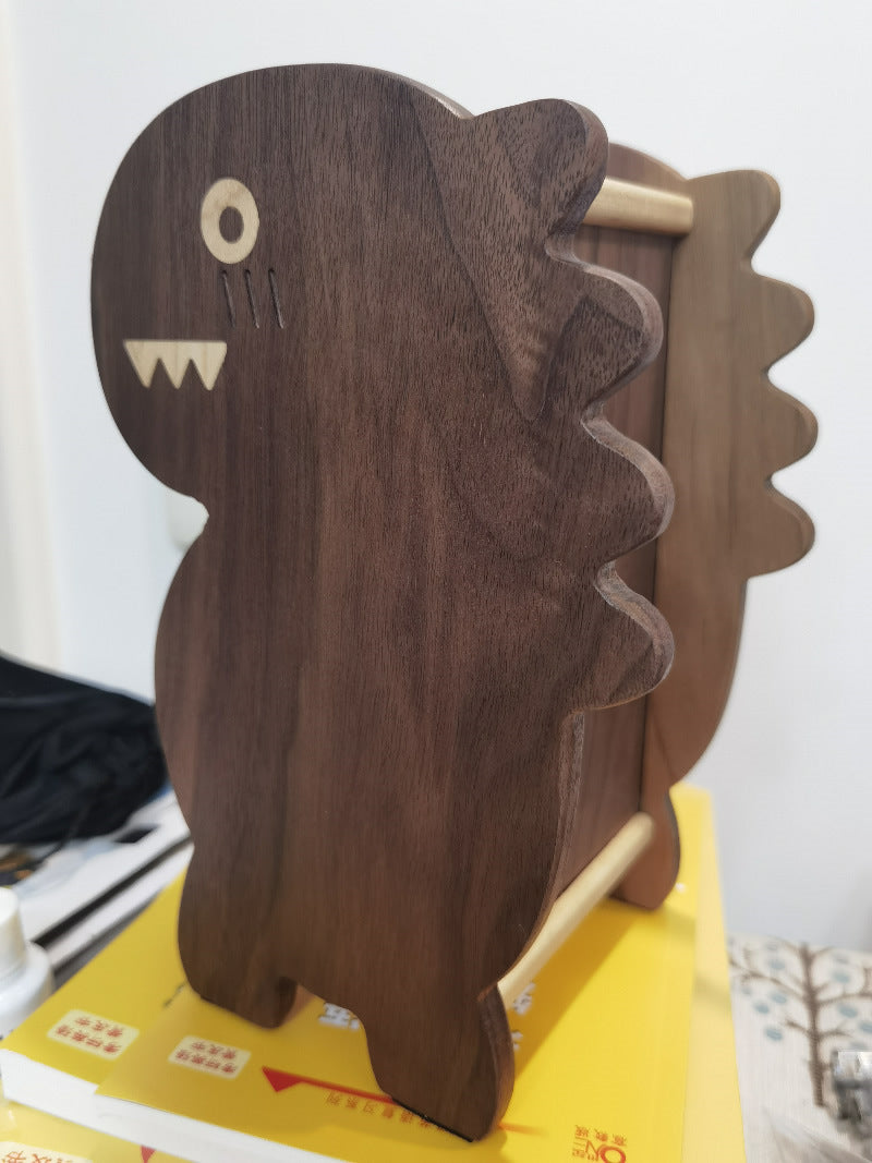 Black Walnut Dinosaur Multi-Layer Pen Holder - Wooden Office Supplies Organizer