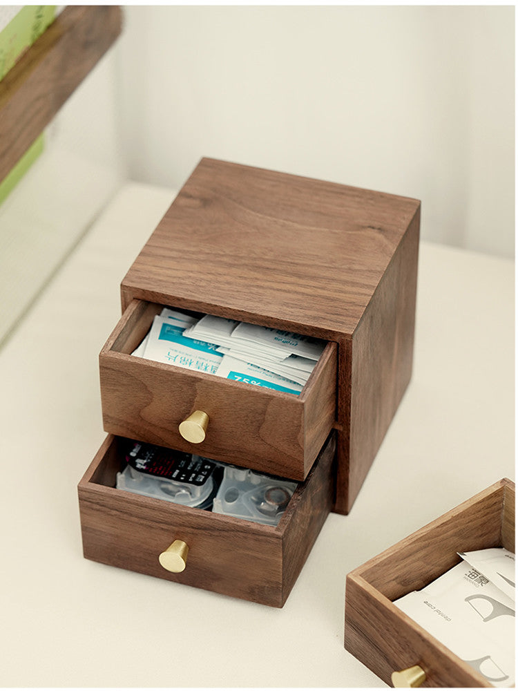 Black Walnut Double-Layer Drawer Organizer: Storage for Cosmetics and Jewelry