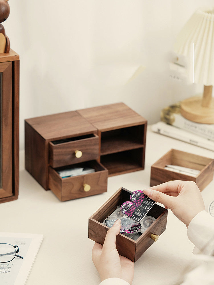 Black Walnut Double-Layer Drawer Organizer: Storage for Cosmetics and Jewelry