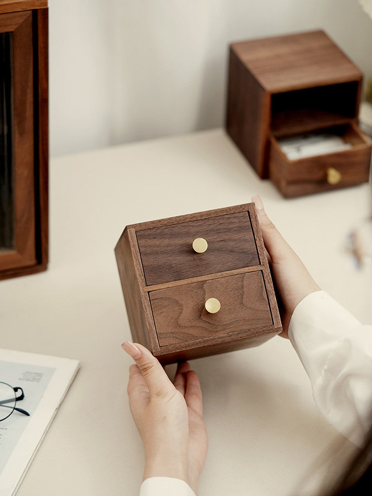 Black Walnut Double-Layer Drawer Organizer: Storage for Cosmetics and Jewelry