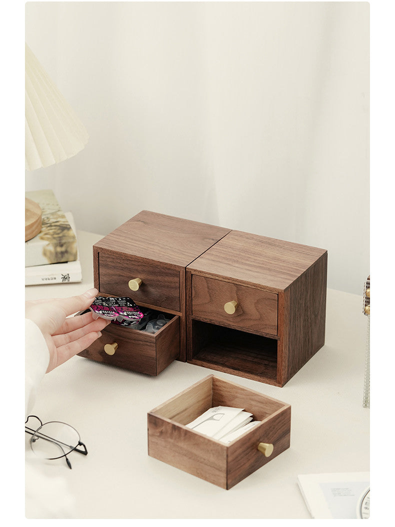 Black Walnut Double-Layer Drawer Organizer: Storage for Cosmetics and Jewelry