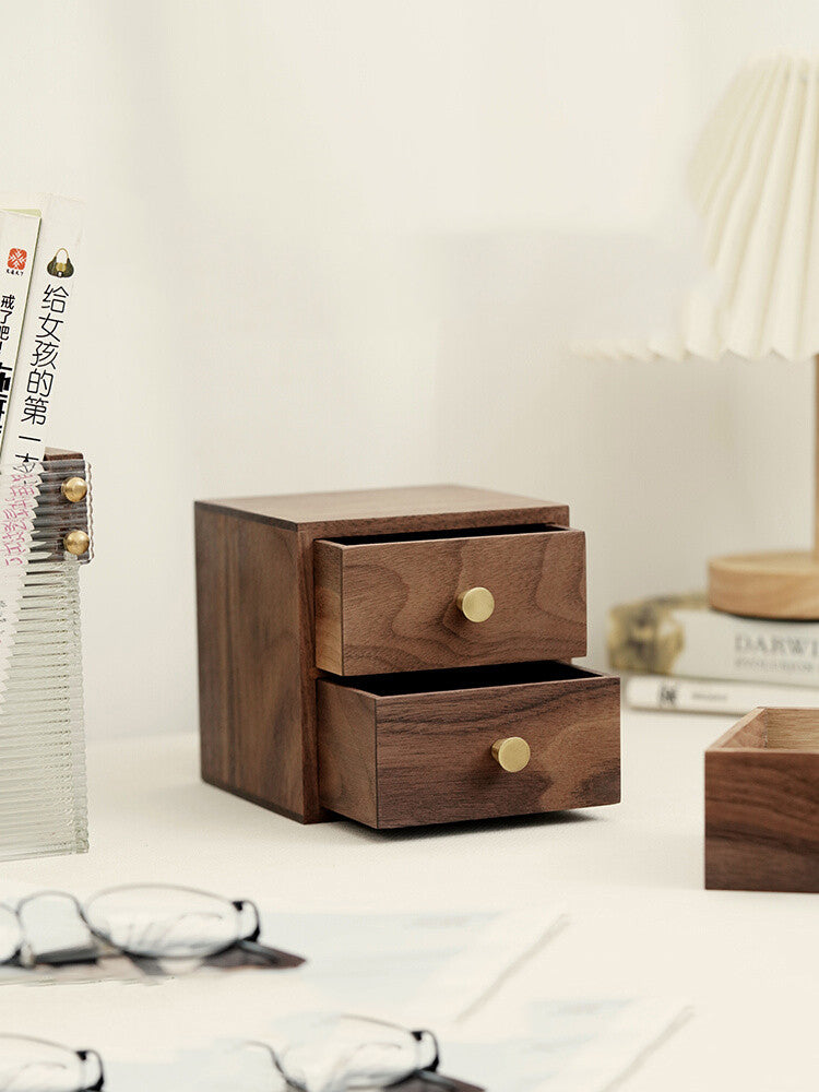 Black Walnut Double-Layer Drawer Organizer: Storage for Cosmetics and Jewelry