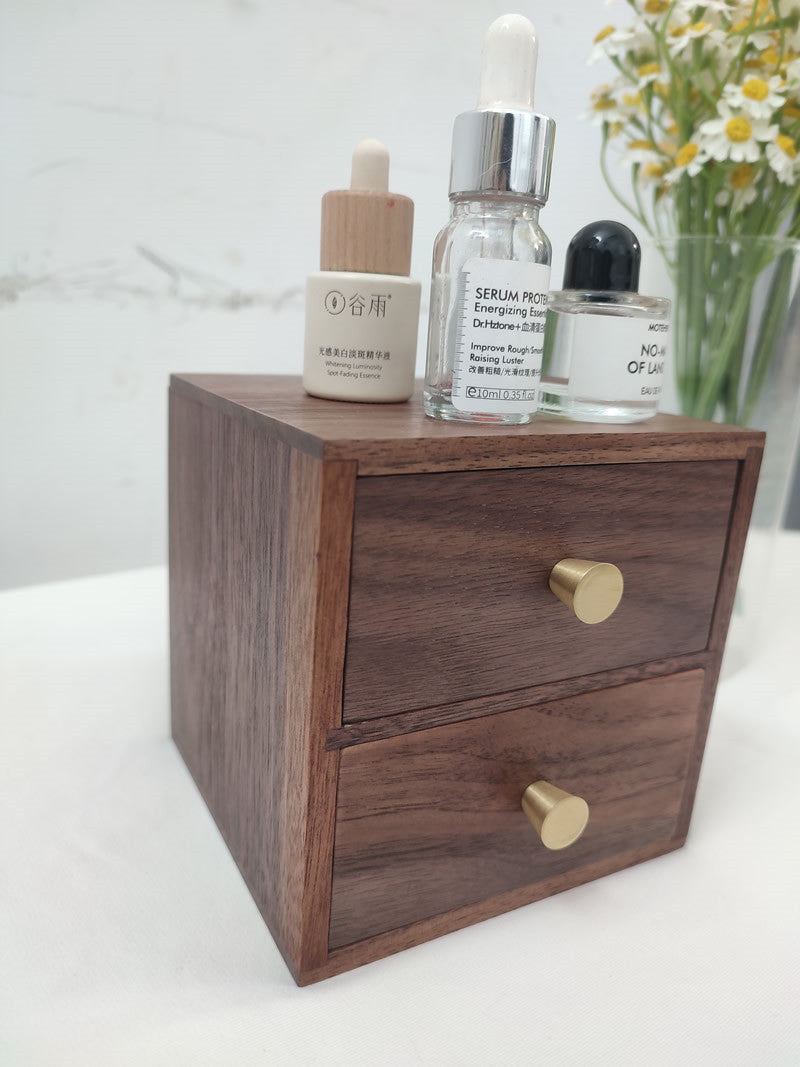 Black Walnut Double-Layer Drawer Organizer: Storage for Cosmetics and Jewelry