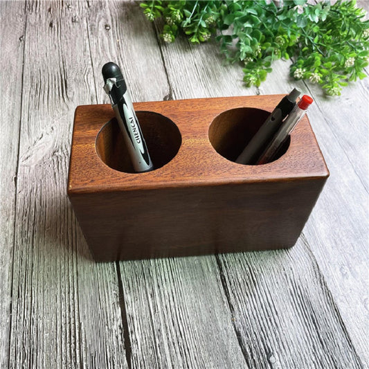 Black Walnut Double-Slot Pen Holder: Wooden Desk Accessory