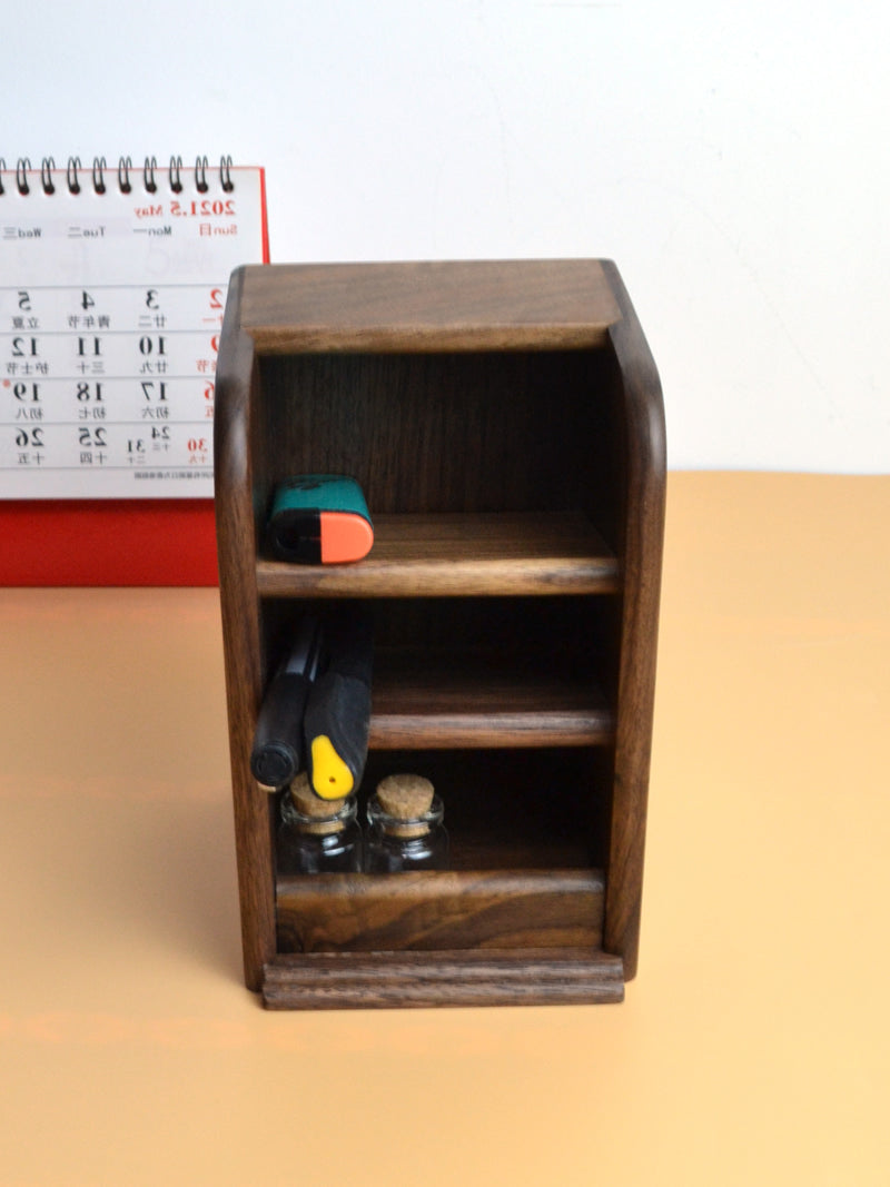 Black Walnut Office Organization Pen Holder, Desktop Storage Box