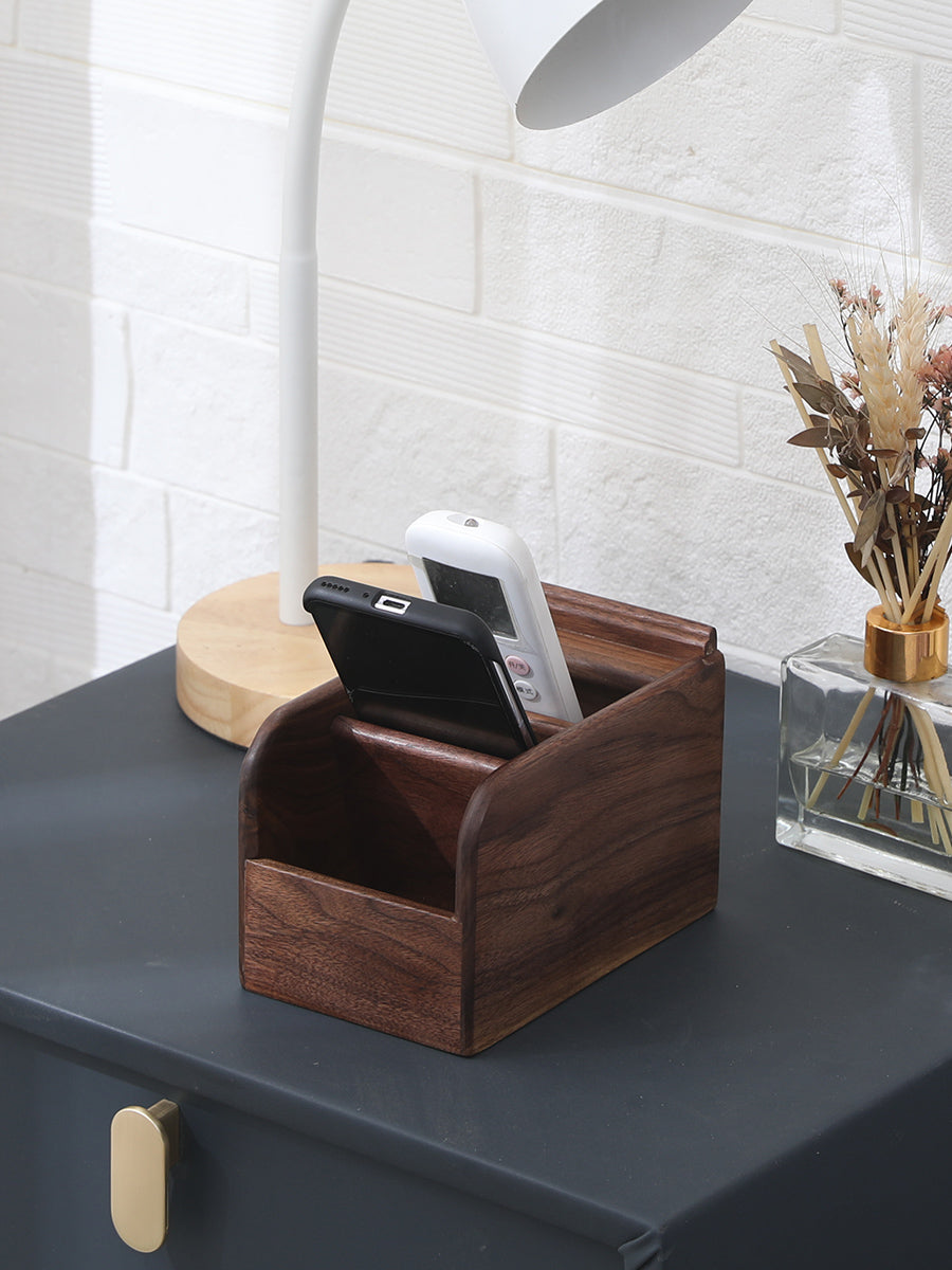 Black Walnut Office Organization Pen Holder, Desktop Storage Box