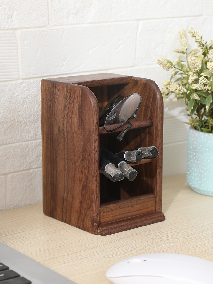 Black Walnut Office Organization Pen Holder, Desktop Storage Box