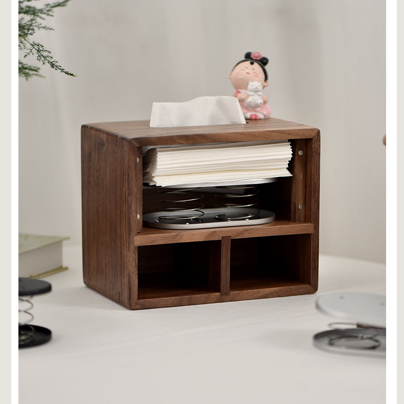 Black Walnut Tabletop Organizer Tissue Box With Two Storage Boxes, Living Room Decoration