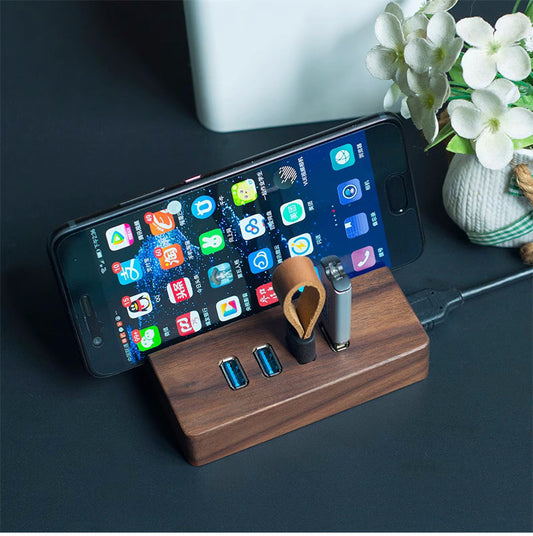 Black walnut USB port expansion Wooden splitter HUB