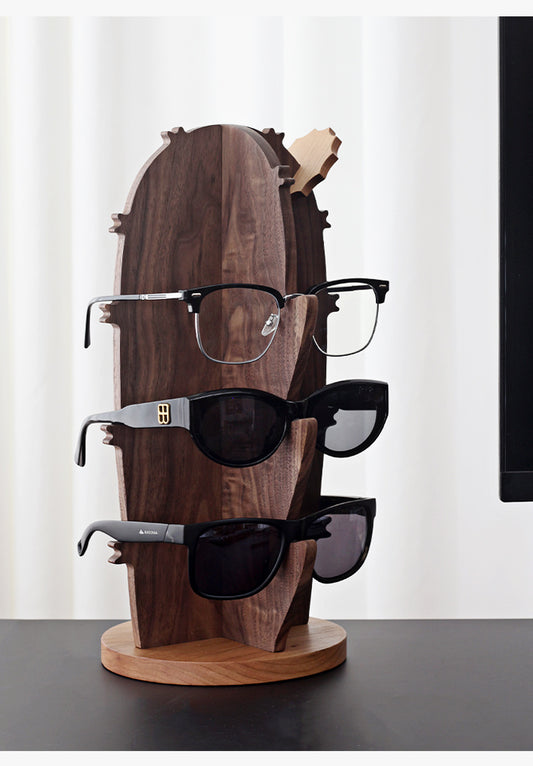 Cactus Wood Glasses Display Stand: Black Walnut Eyewear Organizer