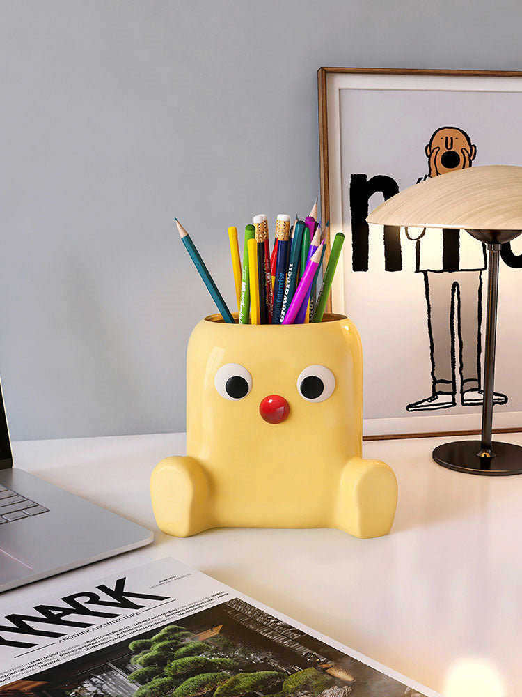 Ceramic Red-Nose Cartoon Planter: Cute Office Pen Holder