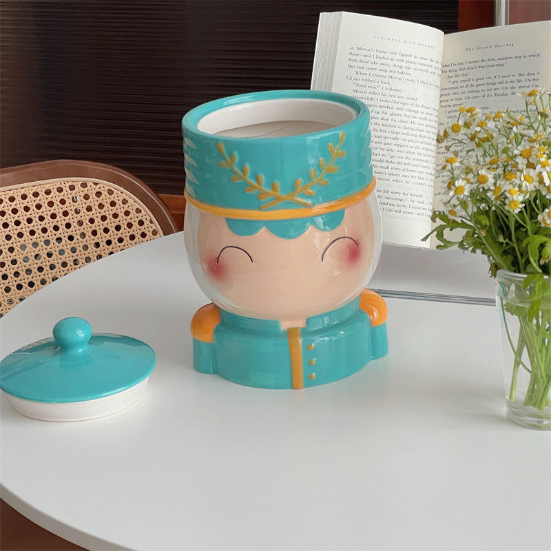 Ceramic Cartoon Figurine Storage Jar: Candy Container,Flower Vase