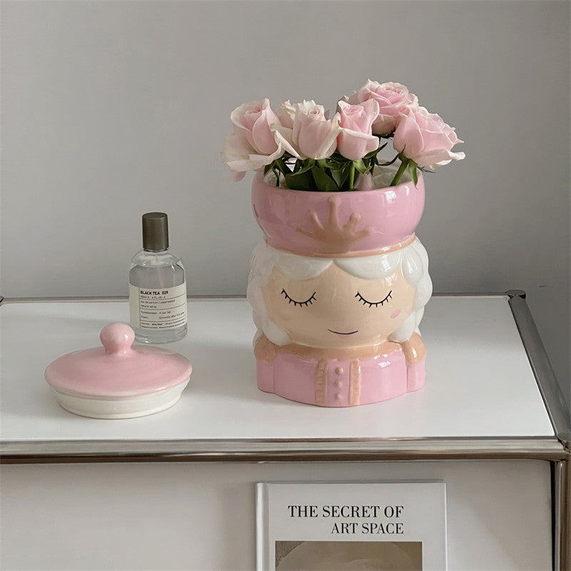 Ceramic Cartoon Figurine Storage Jar: Candy Container,Flower Vase