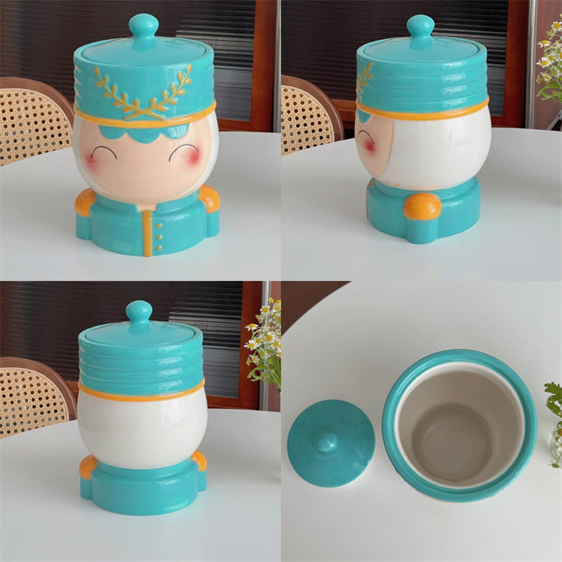 Ceramic Cartoon Figurine Storage Jar: Candy Container,Flower Vase