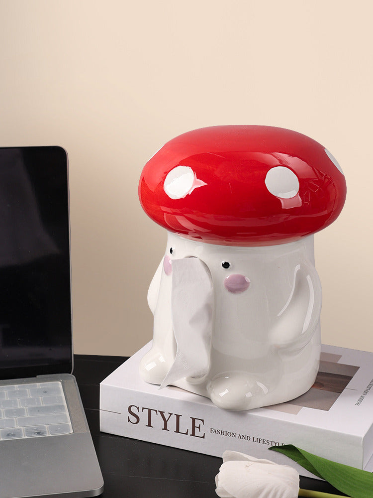 Ceramic Red Mushroom Tissue Box, Home Decoration Idea