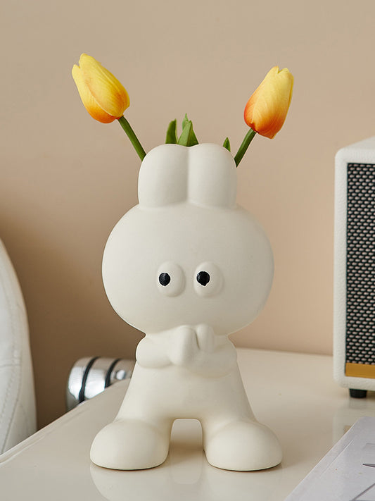 Charming White Rabbit Ceramic Vase: Whimsical and Elegant Home Decor