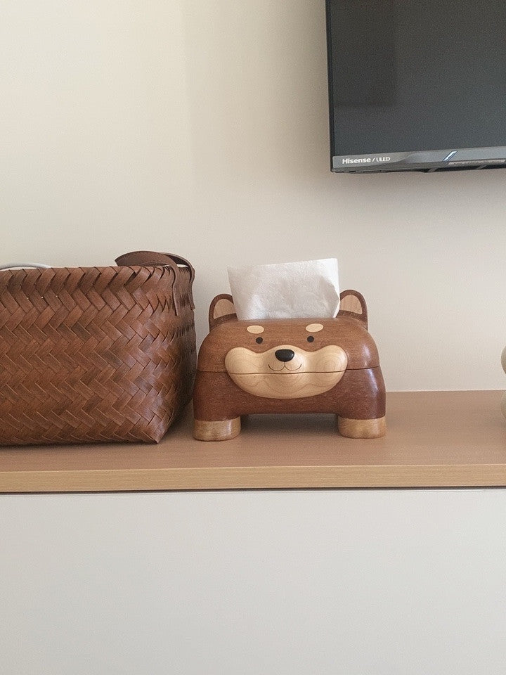 Charming Wooden Pet Dog Tissue Box: Perfect for Home and Office Decor