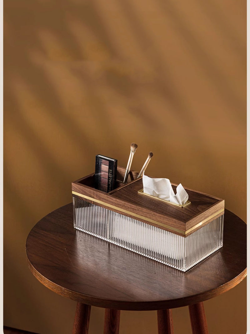 Classic Art Wooden Transparent Facial Tissue Holders with Storage Box