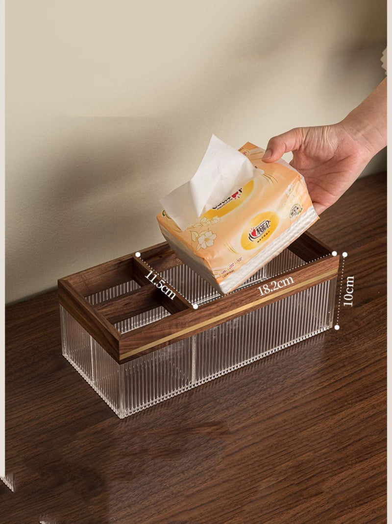 Classic Art Wooden Transparent Facial Tissue Holders with Storage Box