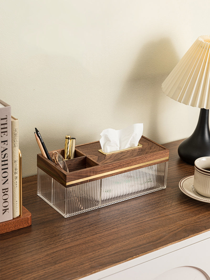 Classic Art Wooden Transparent Facial Tissue Holders with Storage Box