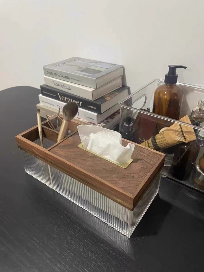 Classic Art Wooden Transparent Facial Tissue Holders with Storage Box