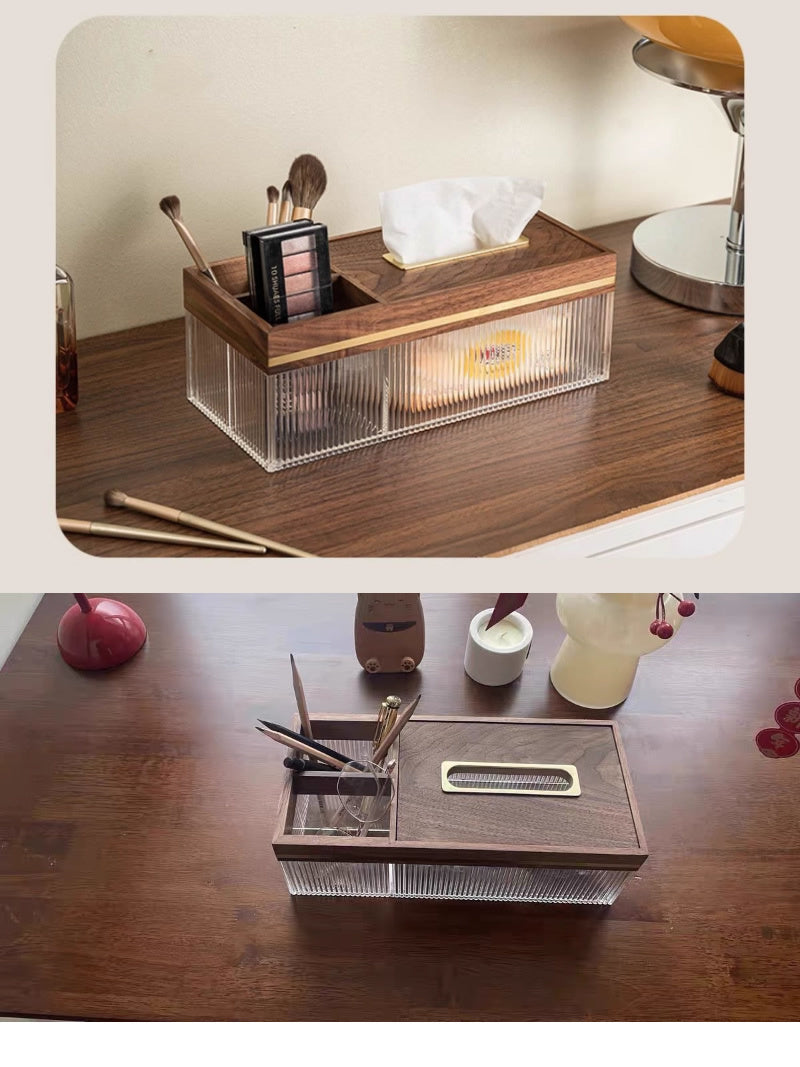 Classic Art Wooden Transparent Facial Tissue Holders with Storage Box