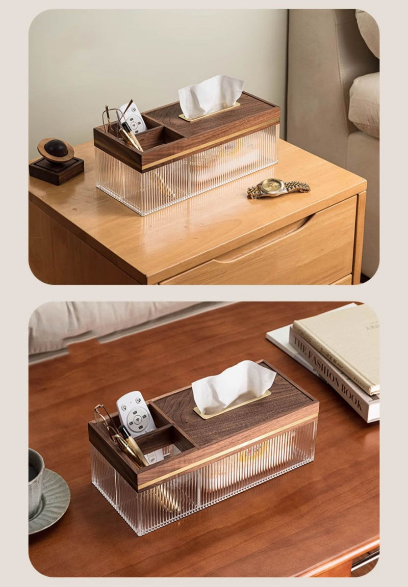 Classic Art Wooden Transparent Facial Tissue Holders with Storage Box