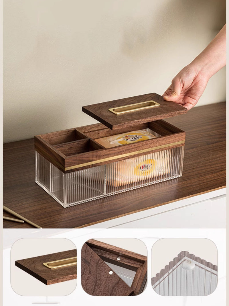 Classic Art Wooden Transparent Facial Tissue Holders with Storage Box