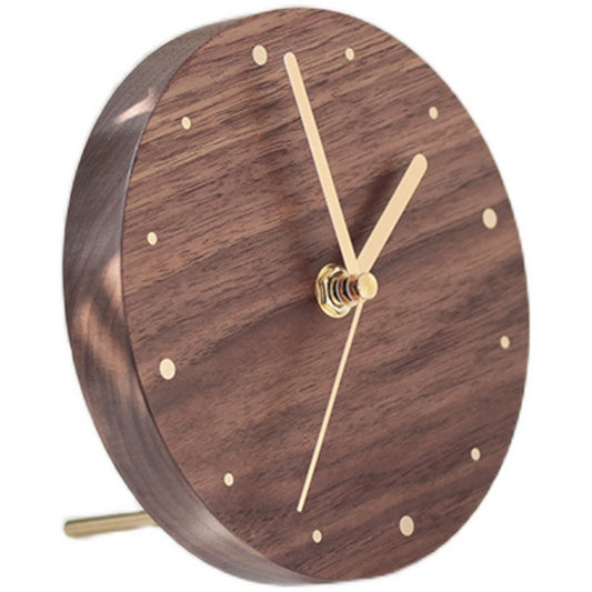 Classic Black Walnut Art Round Desk Clock with Brass Hands