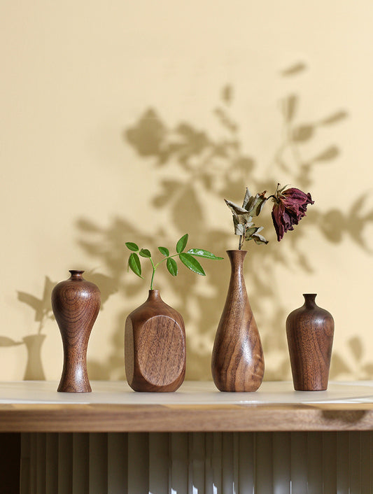 Classic Black Walnut Wood Art Vase - Timeless Elegance in Home Decor