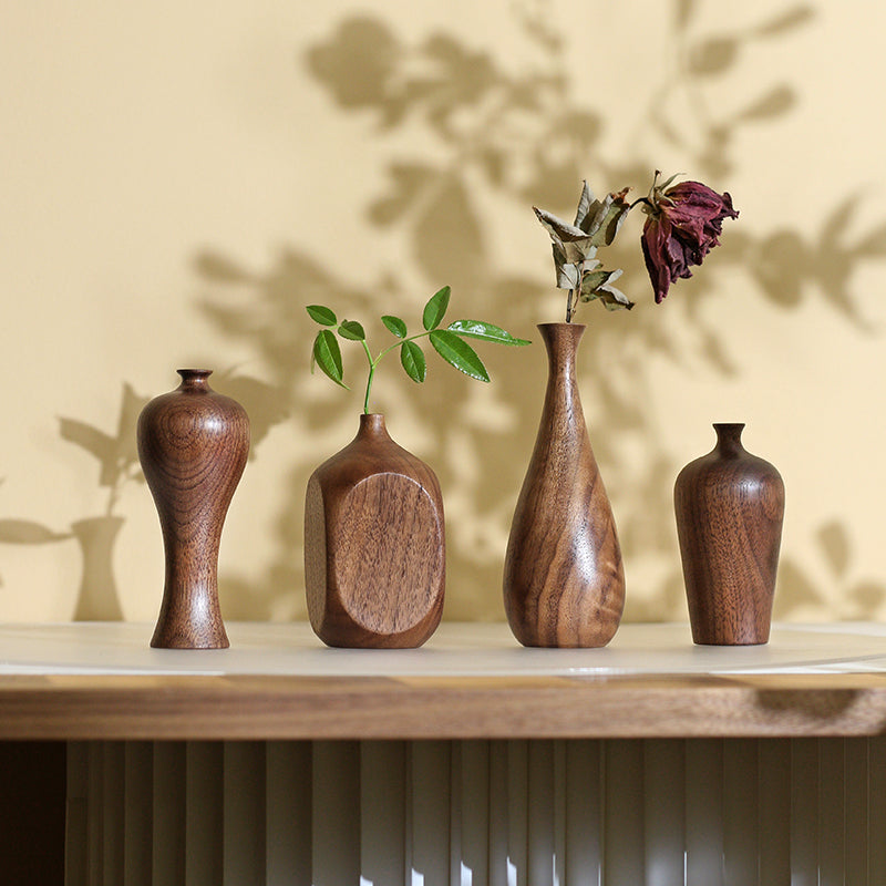 Classic Black Walnut Wood Art Vase - Timeless Elegance in Home Decor