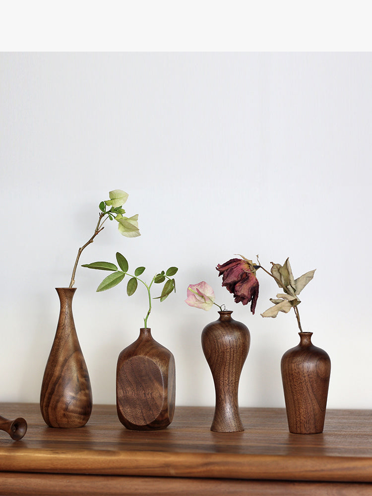 Classic Black Walnut Wood Art Vase - Timeless Elegance in Home Decor