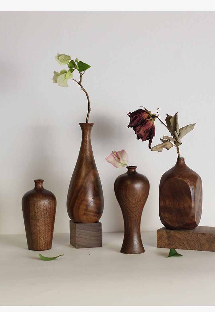 Classic Black Walnut Wood Art Vase - Timeless Elegance in Home Decor