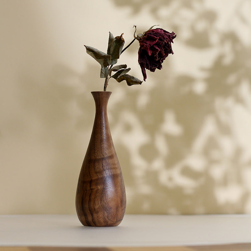 Peach and store black walnut wood vase