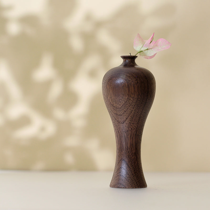 Classic Black Walnut Wood Art Vase - Timeless Elegance in Home Decor