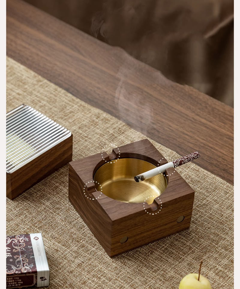 Classic Black Walnut Ashtray With Magnetic Absorption Box, Creative Gift