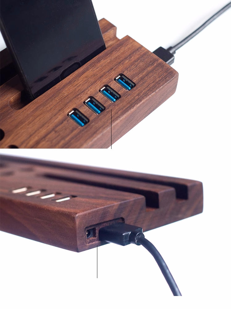 Classic Black Walnut Ipad Stand, Wooden Organization Pen Holder, Usb Hub