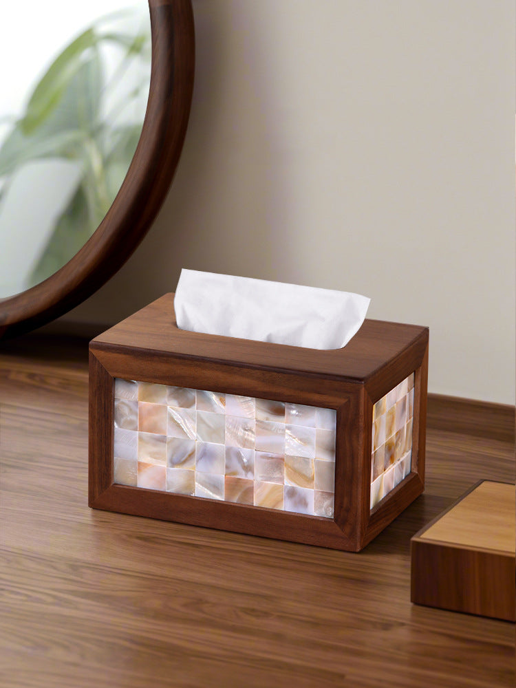 Classic Black Walnut Shell Tissue Box, Simple Art Decoration