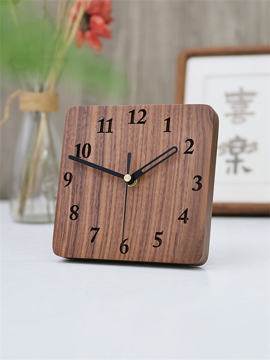 Classic Black Walnut Square Wooden Desk Clock - Timeless Elegance