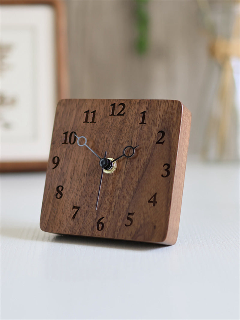 Classic Black Walnut Square Wooden Desk Clock - Timeless Elegance