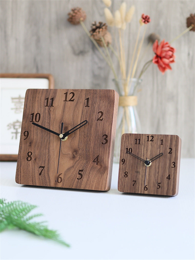 Classic Black Walnut Square Wooden Desk Clock - Timeless Elegance