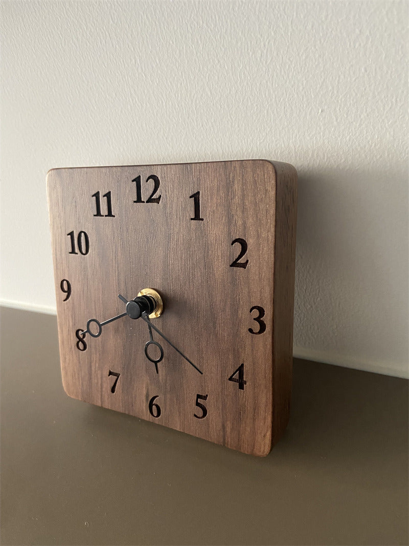 Classic Black Walnut Square Wooden Desk Clock - Timeless Elegance